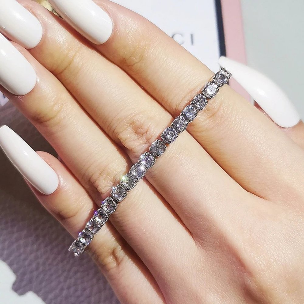 NEW 18K White Gold Plated Round Diamond Bracelet - Picture 7 of 7